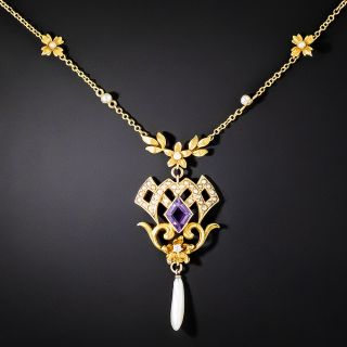 Art Nouveau Amethyst and Pearl Necklace - 3