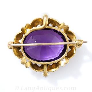 Art Nouveau Amethyst and Pearl Watch Pin