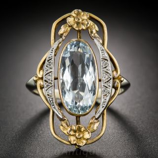 Art Nouveau Aquamarine and Diamond Ring