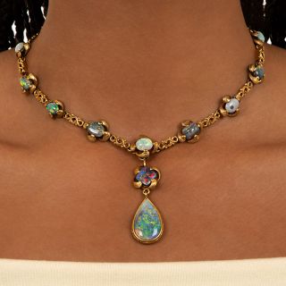 Art Nouveau Black Opal Necklace / Two Bracelets