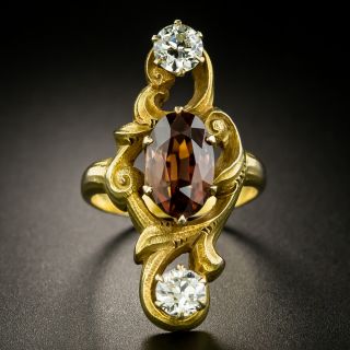 Art Nouveau Brown Zircon and Diamond Dinner Ring - 2