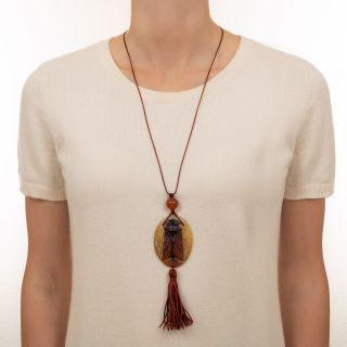 Art Nouveau Cicada Pate de Verre Glass Pendant Necklace