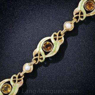 Art Nouveau Citrine, Pearl and Shaded Enamel Bracelet
