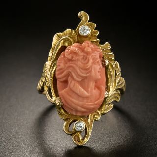 Art Nouveau Coral and Diamond Cameo Ring - 2