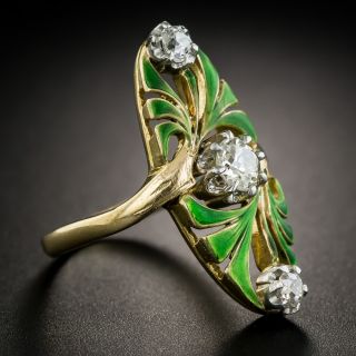 Art Nouveau Diamond and Enamel Ring