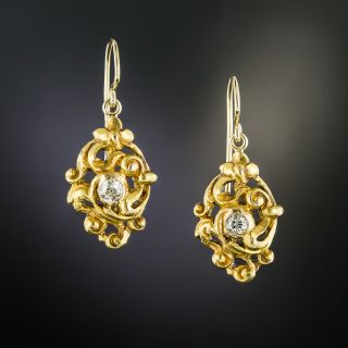 Art Nouveau Diamond Scroll Earrings  - 2