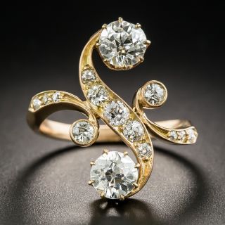 Art Nouveau Diamond Twin Stone Dinner Ring - 2