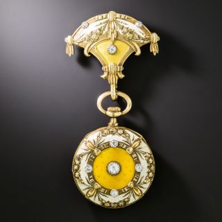 Art Nouveau Enamel and Diamond Lapel Watch - 1
