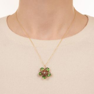 Art Nouveau Enamel And Seed Pearl Flower Pin/Pendant