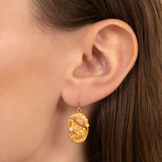 Art Nouveau Flower Diamond Earrings 