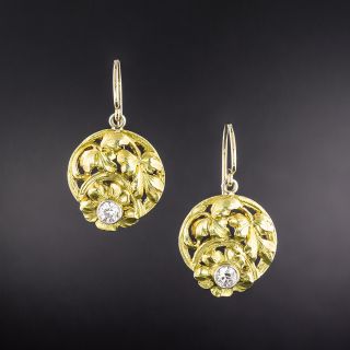Art Nouveau Flower Motif Diamond Earrings - 2