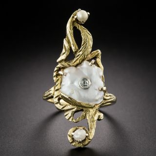 Art Nouveau Freshwater Pearl and Diamond Ring - 2