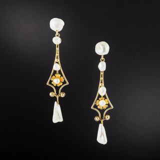 Art Nouveau Freshwater Pearl Dangle Earrings - 2