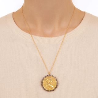 Art Nouveau Goddess Diana Medal Pendant by Bidoglia