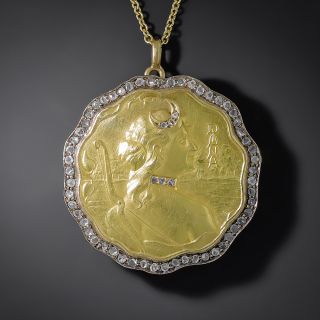 Art Nouveau Goddess Diana Medal Pendant by Bidoglia - 2