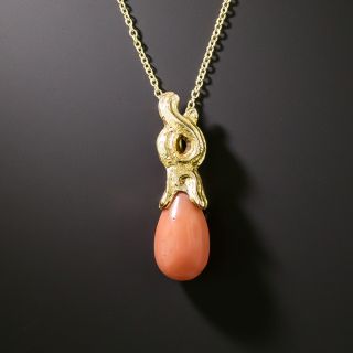 Art Nouveau Gold and Coral Pendant  - 2