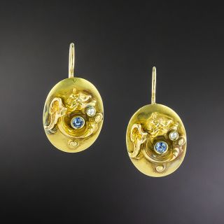 Art Nouveau Griffin Sapphire and Diamond Earrings - 2