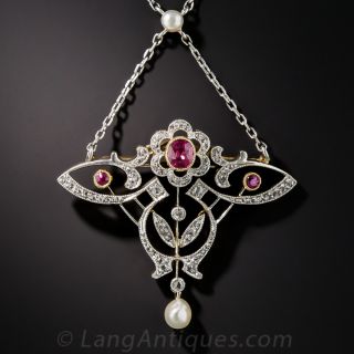 Art Nouveau Hot Pink Sapphire Necklace