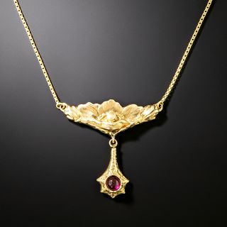 Art Nouveau Lily Pad Garnet Necklace - 2