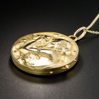 Art Nouveau Locket with Woman and Kitten