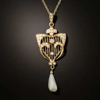 Art Nouveau Lyre and Heart Necklace - 2