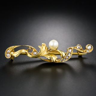Art Nouveau Pearl and Diamond Bar Pin - 2