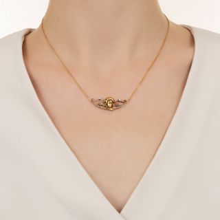 Art Nouveau Pearl and Diamond Crescent Necklace