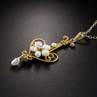 Art Nouveau Pearl and Diamond Necklace