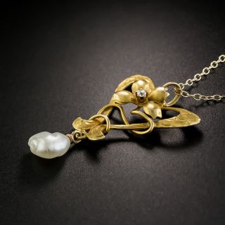 Art Nouveau Pearl and Diamond Necklace