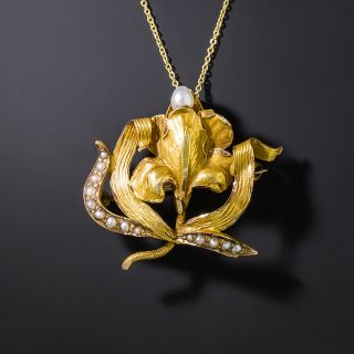 Art Nouveau Pearl Orchid Pendant/Pin - 3