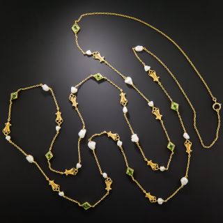 Art Nouveau Peridot and Freshwater Pearl Double Strand Necklace - 3