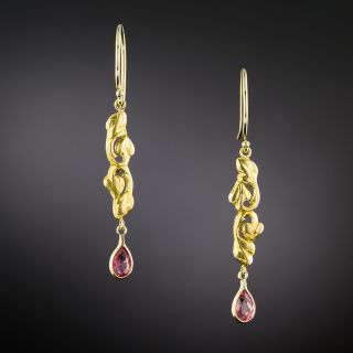 Art Nouveau Pink Tourmaline Dangle Earrings - 3