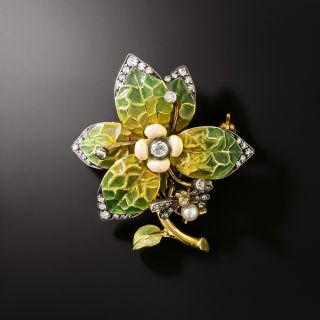 Art Nouveau Plique-a Jour-Flower with Bug Brooch - 2