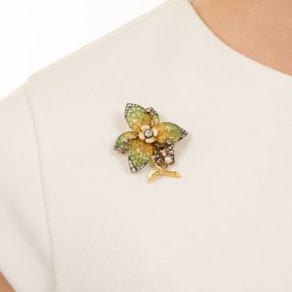 Art Nouveau Plique-a Jour-Flower with Bug Brooch