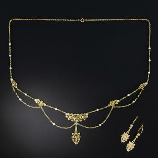 Art Nouveau Plique-a-Jour Necklace and Earrings  - 2