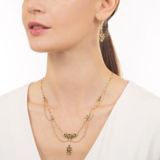 Art Nouveau Plique-a-Jour Necklace and Earrings 
