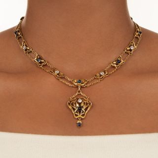Art Nouveau Sapphire and Diamond Necklace