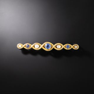 Art Nouveau Sapphire and Pearl Infinity Brooch by Henry Blank - 3