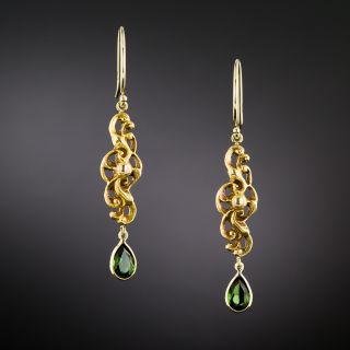 Art Nouveau Scroll Earrings with Green Tourmalines - 3