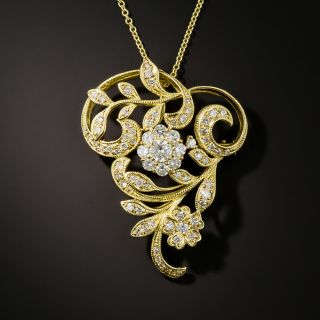 Art Nouveau Style Diamond Floral Pendant/Brooch - 2