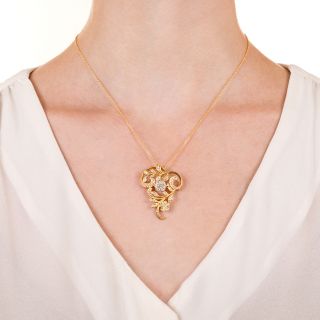 Art Nouveau Style Diamond Floral Pendant/Brooch