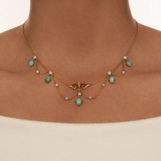 Art Nouveau Turquoise Festoon Necklace