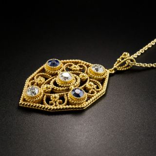 Arts and Crafts Diamond and Sapphire Pendant Necklace