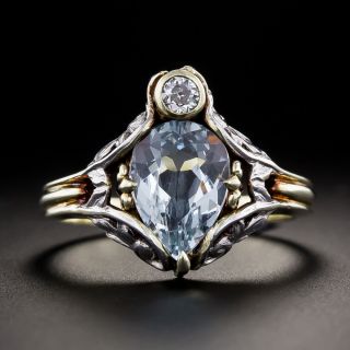 Arts & Crafts Aquamarine and Diamond Floral Ring by Allsopp Brothers - 2