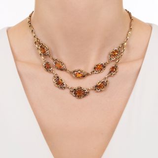 Arts & Crafts Citrine and Enamel Link Necklace by E.H. Tepe