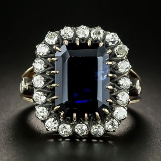 Australian 6.75 Carat No-Heat Midnight Blue Emerald-Cut Sapphire and Diamond Ring - 1