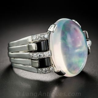 Austrian Jelly Opal, Onyx and Diamond Ring