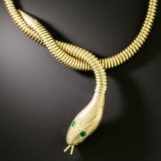 Austrian Mid-Century Emerald-Eyed Snake Necklace - 2