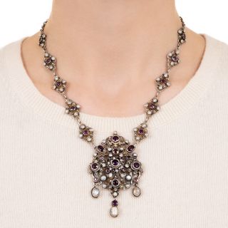 Austro-Hungarian Pearl and Garnet Doublet Necklace