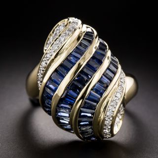 Baguette Sapphire and Diamond Swirl Ring - 2